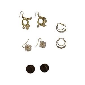 Lot of 5 Pairs Gold-Tone & Pearl Earrings – Hoops, Drops, Studs, Vintage